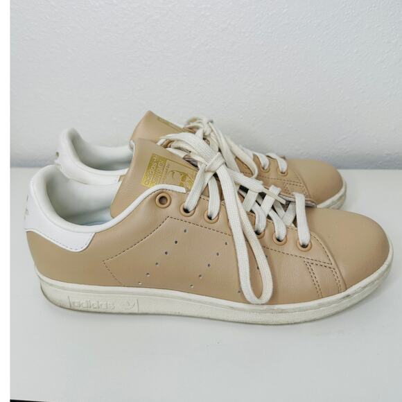 Adidas Gold Stan Smith Colab Tan & White Leather Lace up Sneaker Shoes 8 - Picture 3 of 12